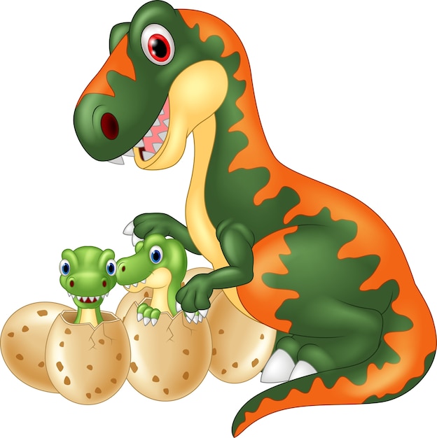 Cartoon tyrannosaurus with baby dinosaur