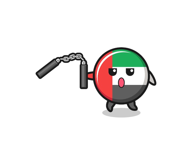 Cartone animato della bandiera degli emirati arabi uniti usando il nunchaku