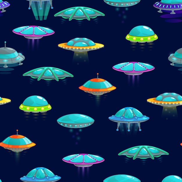 Cartoon ufo and spacecrafts seamless pattern