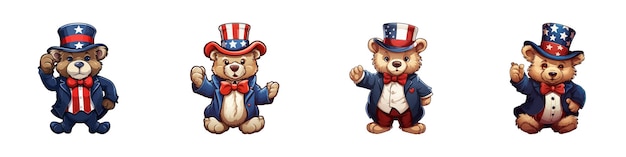 Vector cartoon uncle sam teddy bear vector illustration