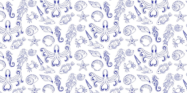 Vector cartoon underwater vector hand drawn pattern