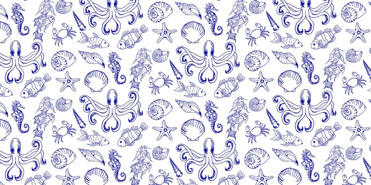Vector cartoon underwater vector hand drawn pattern