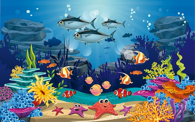 Cartoon underwater world ocean background