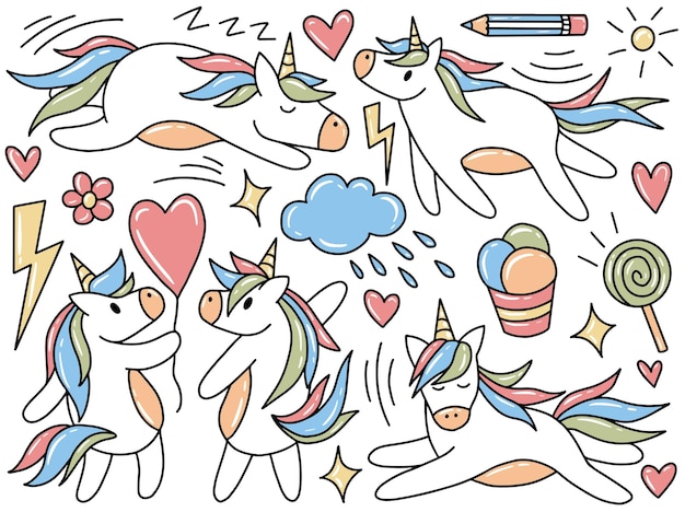 Cartoon Unicorn Doodle Clip Art Collection