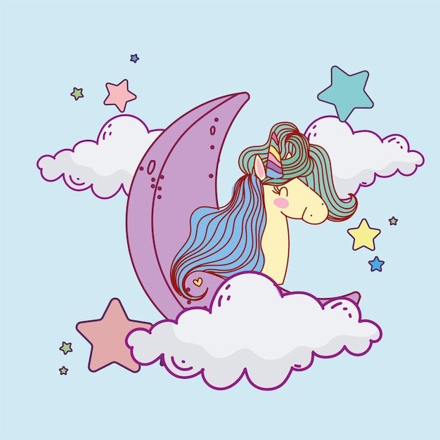 Cartoon unicorn half moon