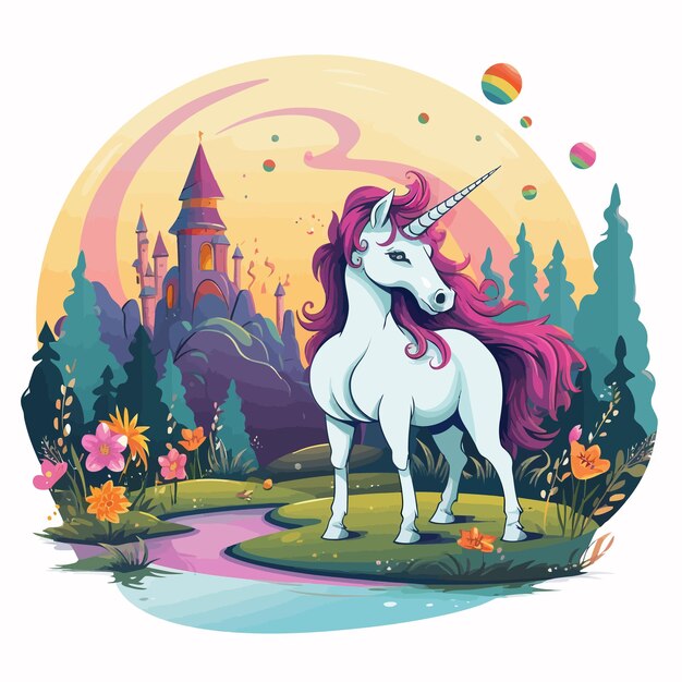 Vettore cartoon_unicorn_in_nature_scene_vector