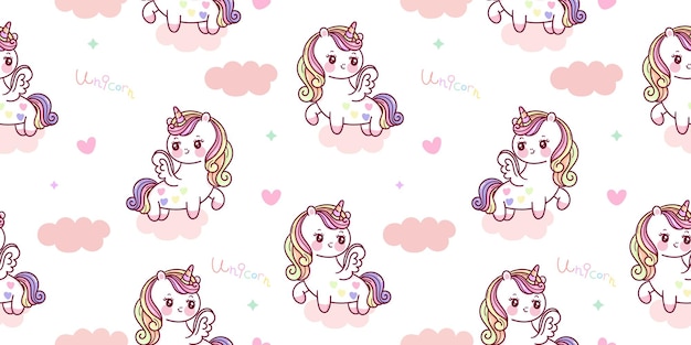 Cartone animato unicorno senza cuciture carino pegasus pony kawaii animal