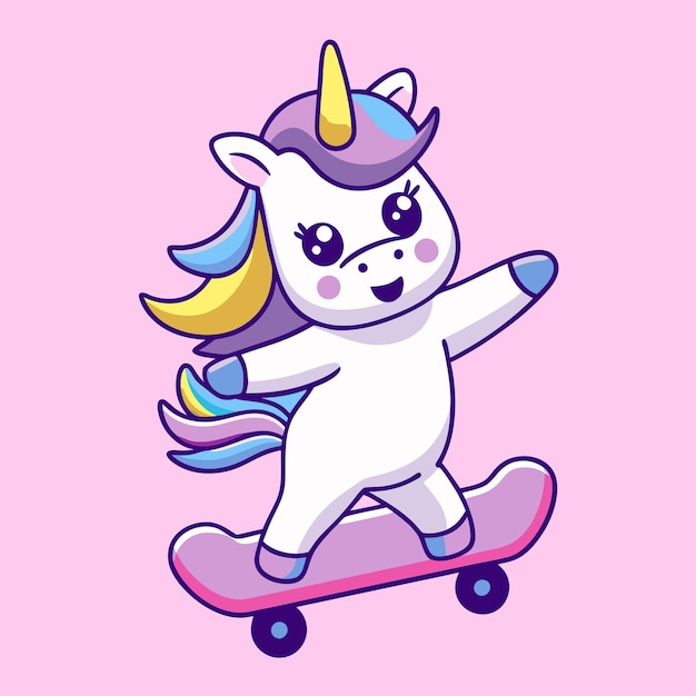 a cartoon unicorn with a purple tail on a pink background