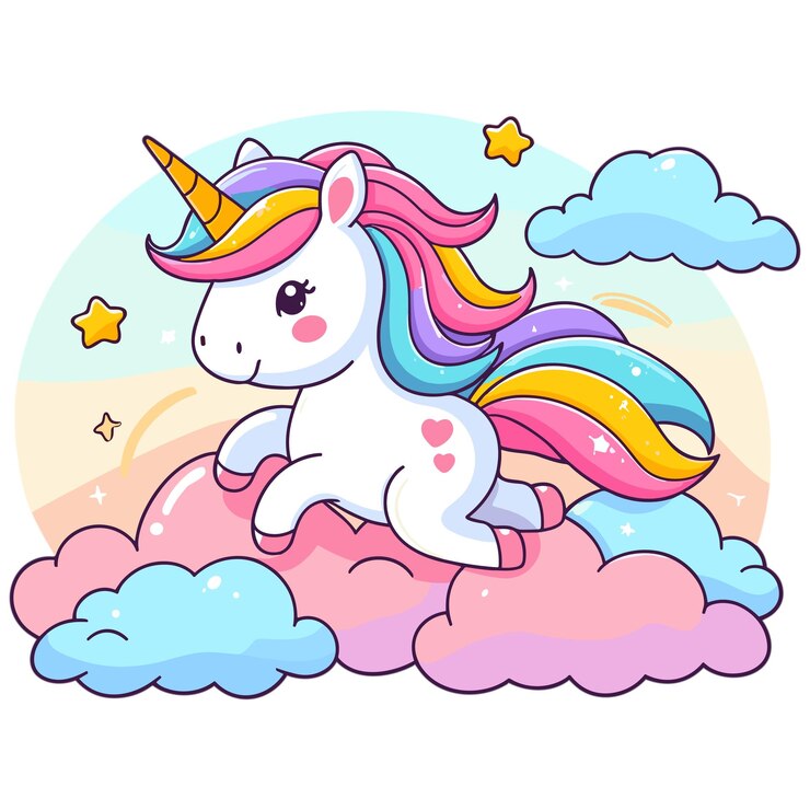 a cartoon unicorn with a rainbow on its head and the word unicorn on the bottom