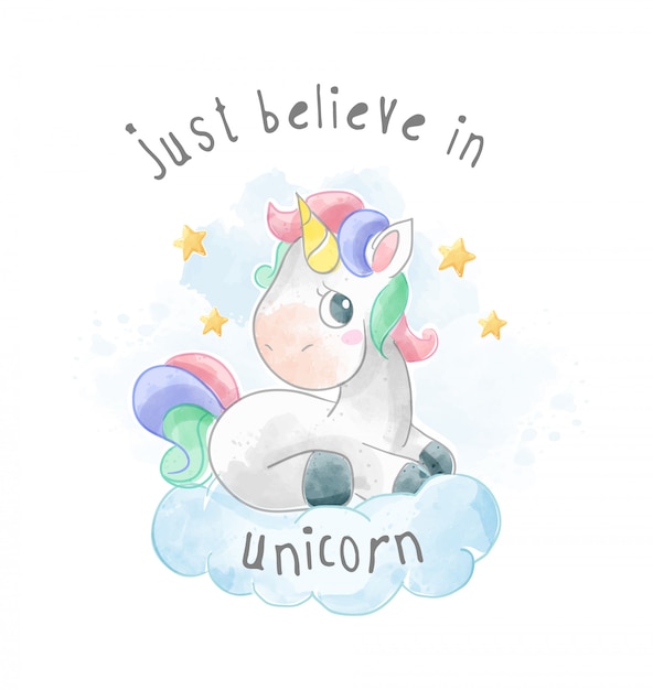 Cartoon unicorn zittend op de cloud-afbeelding