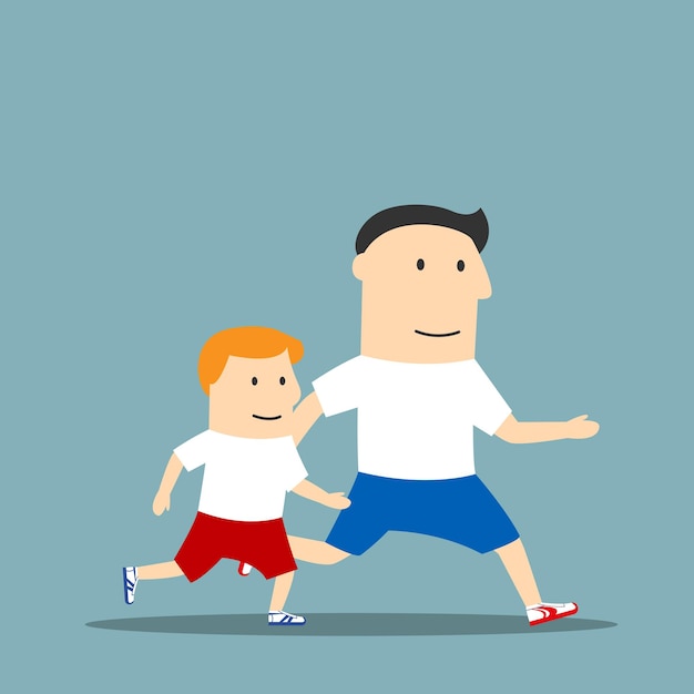 Cartoon vader en zoon joggen samen