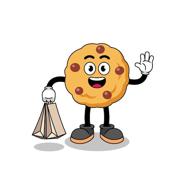 Cartoon van chocolate chip cookie shopping character design