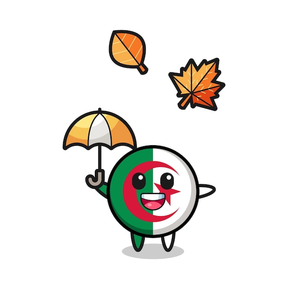 Cartoon van de schattige vlag van Algerije met een paraplu in een schattig herfstontwerp