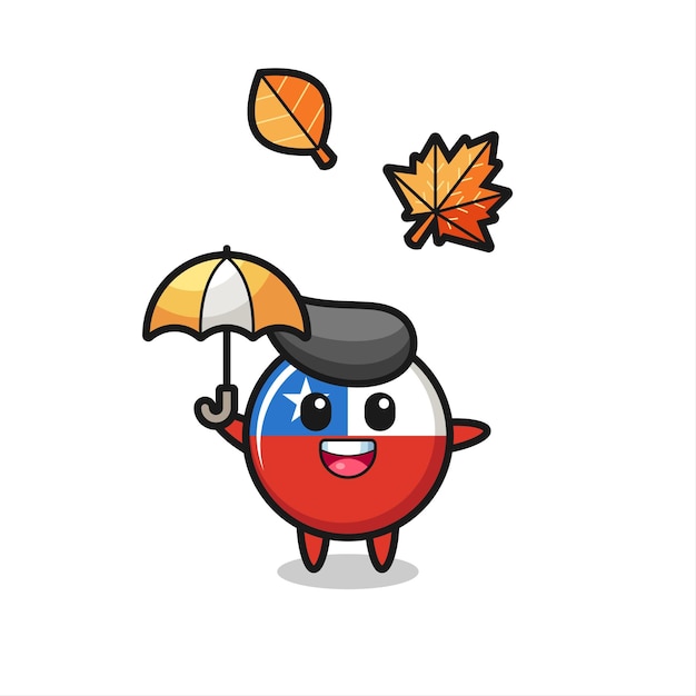 Cartoon van de schattige vlag van chili met een paraplu in de herfst