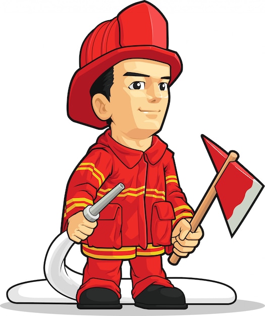 Vector cartoon van firefighter boy