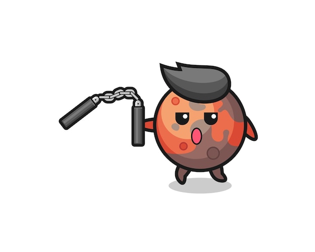 Cartoon van mars met schattig nunchaku-ontwerp