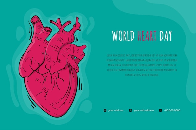 Cartoon van menselijk hart illustratie op groene achtergrond voor gezond sjabloonontwerp