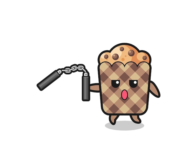 Cartoon van muffin met nunchaku