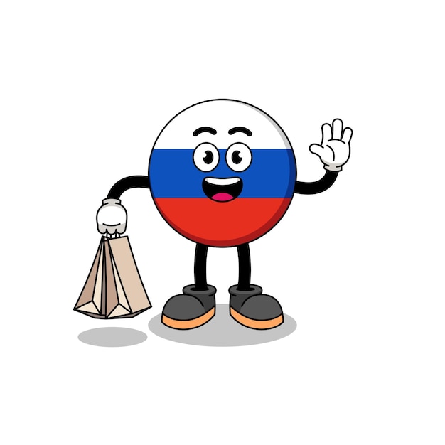 Cartoon van rusland vlag winkelen karakter ontwerp