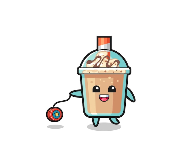 Cartoon van schattige milkshake die een leuk jojo-ontwerp speelt
