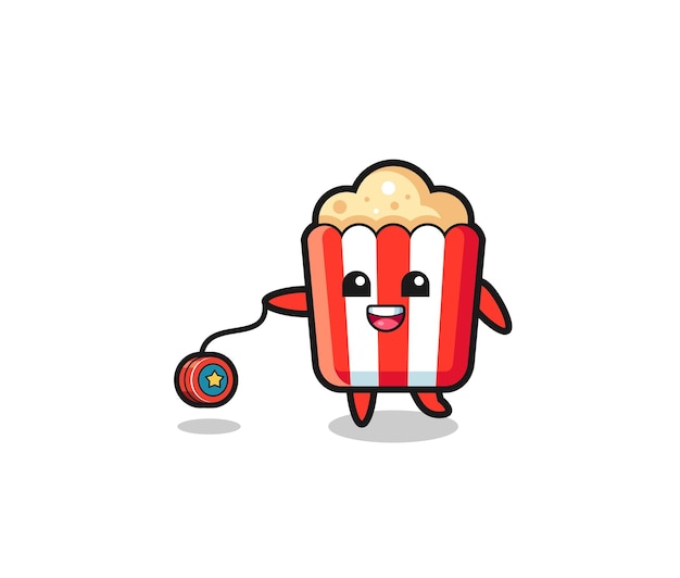 Cartoon van schattige popcorn die een jojo speelt