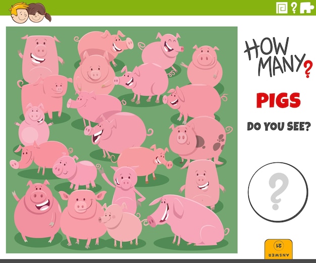 Cartoon varkens boerderij dieren educatief spel tellen
