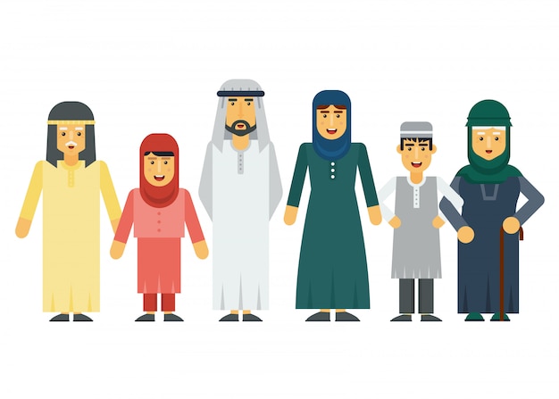 Cartoon vector arab muslim family set.