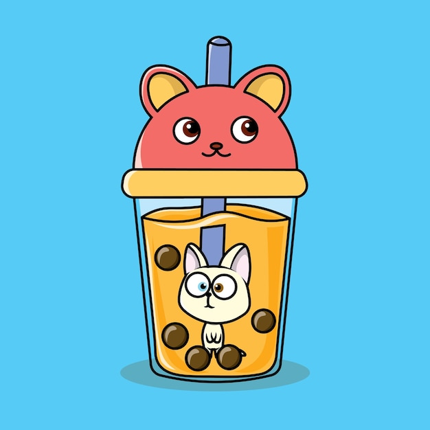 Vector cartoon vector boba with cat