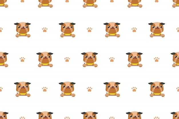 Cartoon vector character cute bulldog seamless pattern
