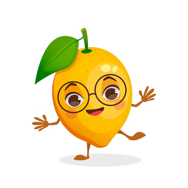 Cartoon vector character fruit Lemon Fruit with face arms and legs