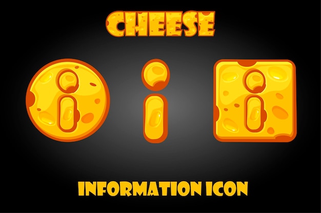 Vector cartoon vector cheese information buttons for game menu.