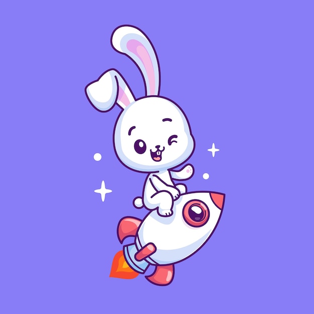 Cartoon vector cute rabbit riding a rocket