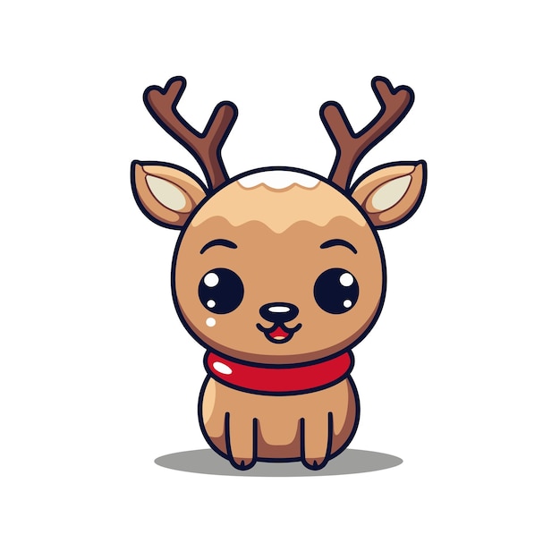 Cartoon Vector cute Rudolph with shining red nose Christmas Illustration