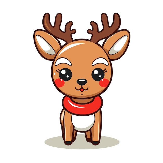 Cartoon Vector cute Rudolph with shining red nose Christmas Illustration