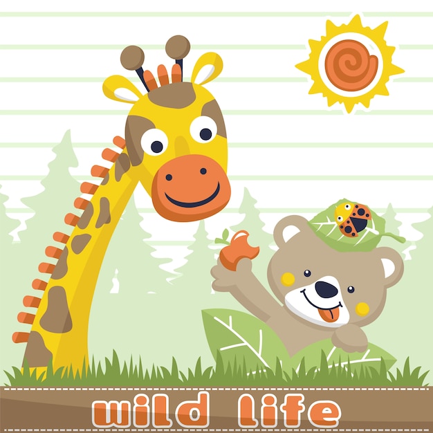 cartoon vector of friendship between giraffe and bear