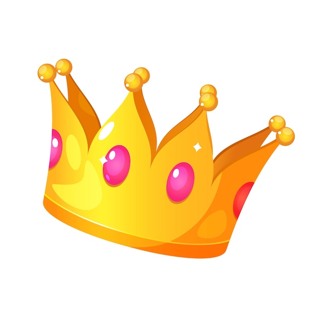 ベクトル 白い背景に隔離された金色の王または女王の王冠を描いた漫画ベクトル