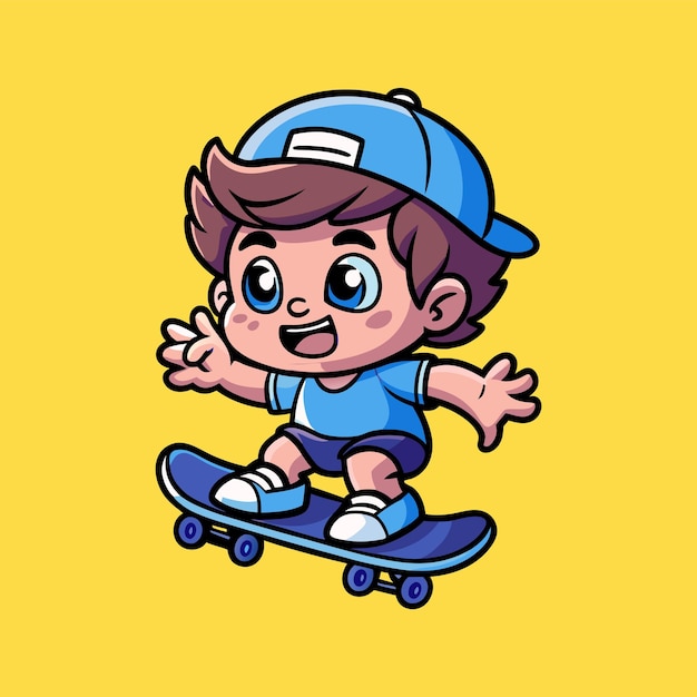 Cartoon Vector Icon Illustratie van een schattige jongen die met een skateboard speelt