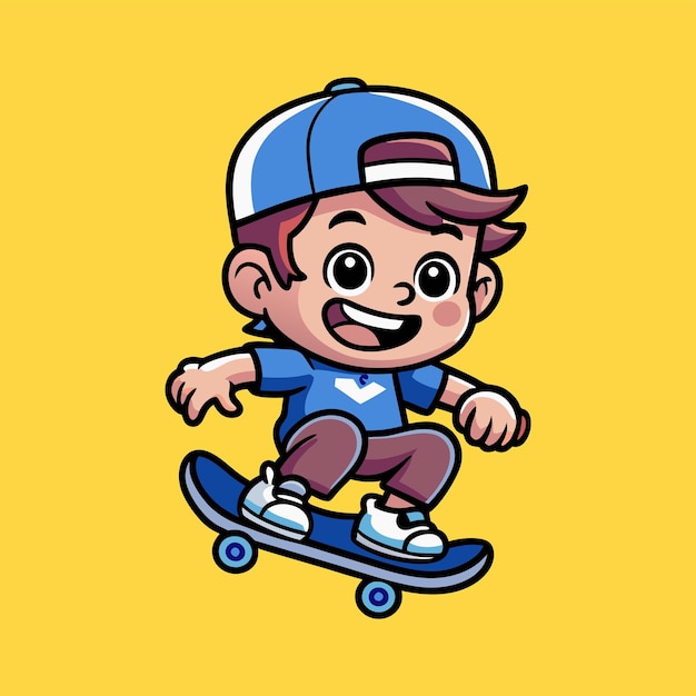 Cartoon Vector Icon Illustratie van een schattige jongen die met een skateboard speelt