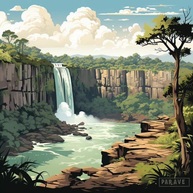 Vector cartoon vector iguazu falls lower circuit on white backgr