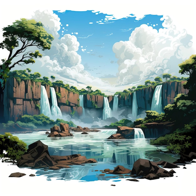 Vector cartoon vector iguazu falls upper circuit on white backgr