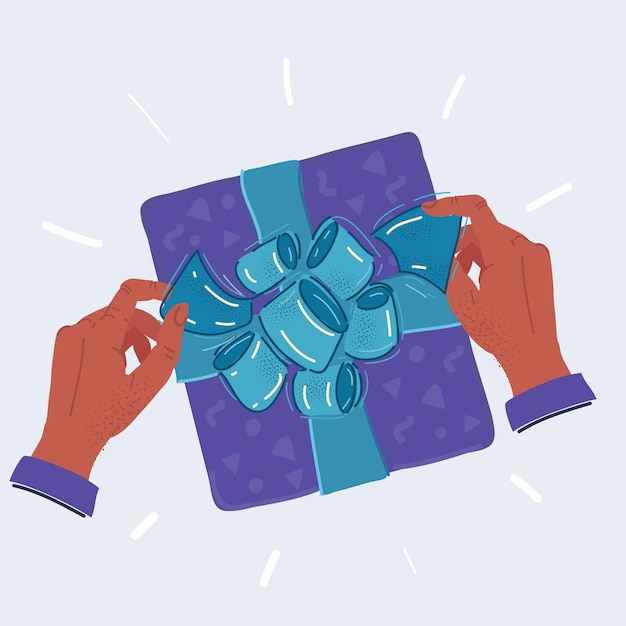Cartoon vector illustratie van cadeau doos menselijke handen uitgepakt cadeau
