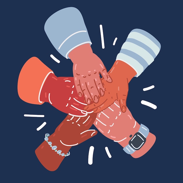 Cartoon vector illustratie van hand samen Vriendschap en eenheid concept