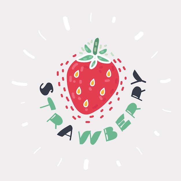Vector cartoon vector illustratie van met de hand getekende aardbeien op witte achtergrond berry met naam