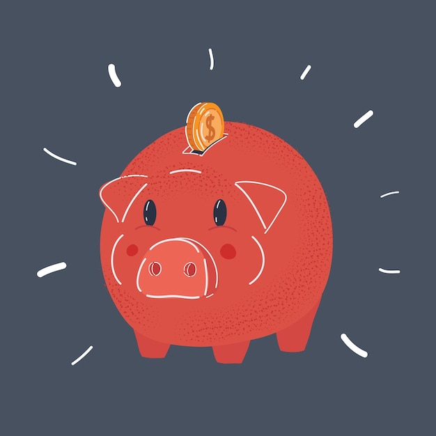 Cartoon vector illustratie van Piggy Bank met munt Geld en financiën concept op donker