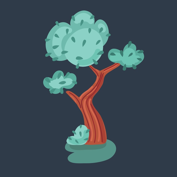Vector cartoon vector illustration of big green tree isolated on dark backround