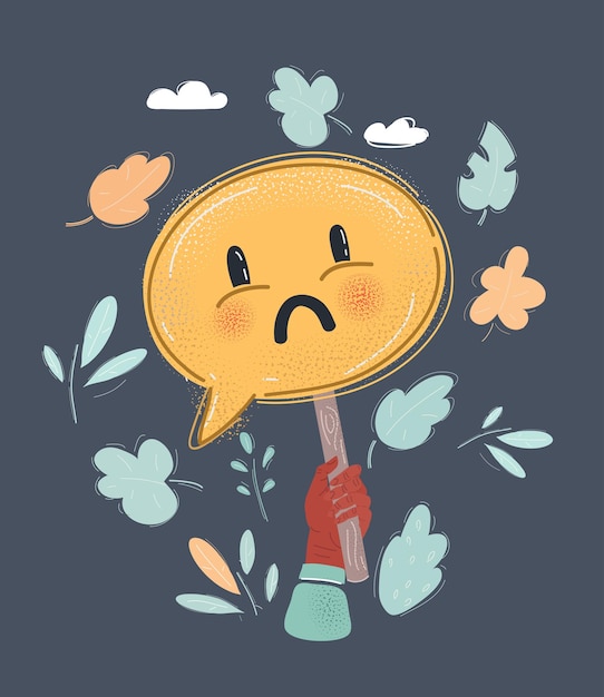 Cartoon vector illustration of cartoon drawn sad face on speech bubbles banner Expression of discontent sadness concept