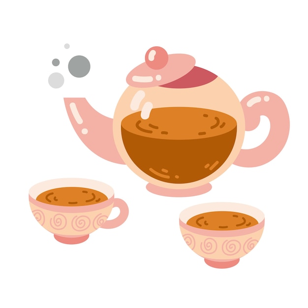 Cartoon vector illustration for children, Cartoon illustration teapot and two cups