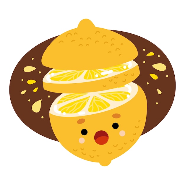 Cartoon vector illustration for children, Juicy sliced lemon character