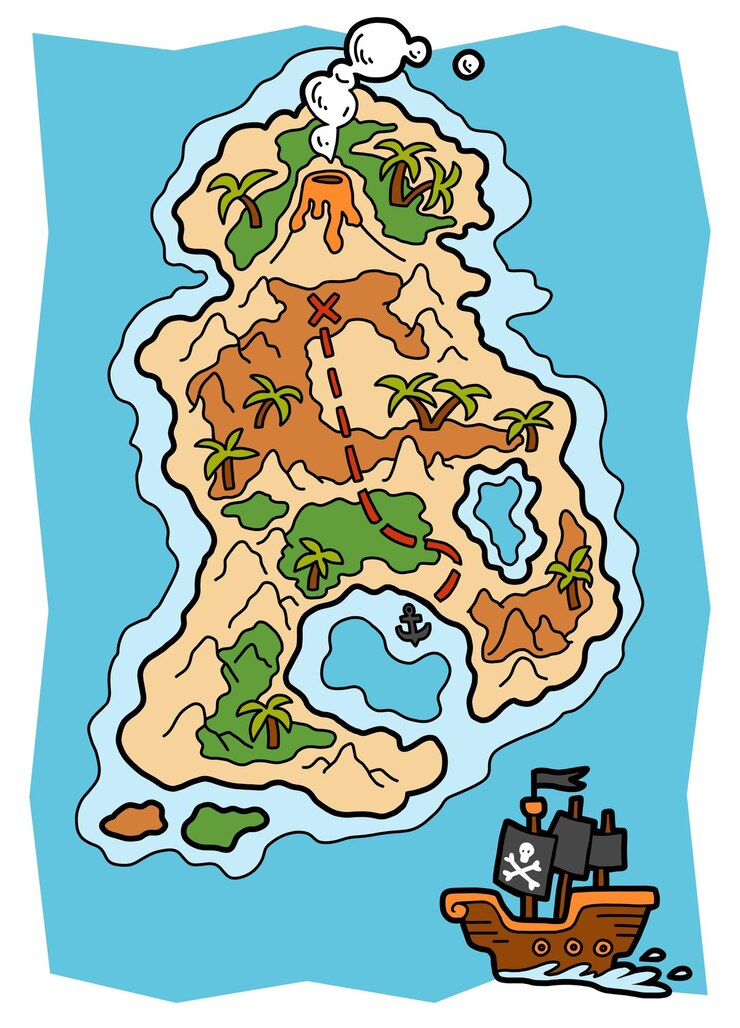 Vector cartoon vector illustration for children pirate map with a tropical island