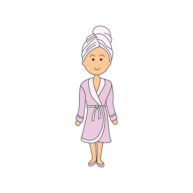 Вектор Мультфильм векторная иллюстрация милая девушка в халате икона в стиле каракулей